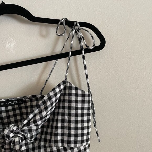 Zaful Women S/4 Black White Plaid Preppy Sleeveless Tied Cami Mini Dress NWT - Picture 5 of 10